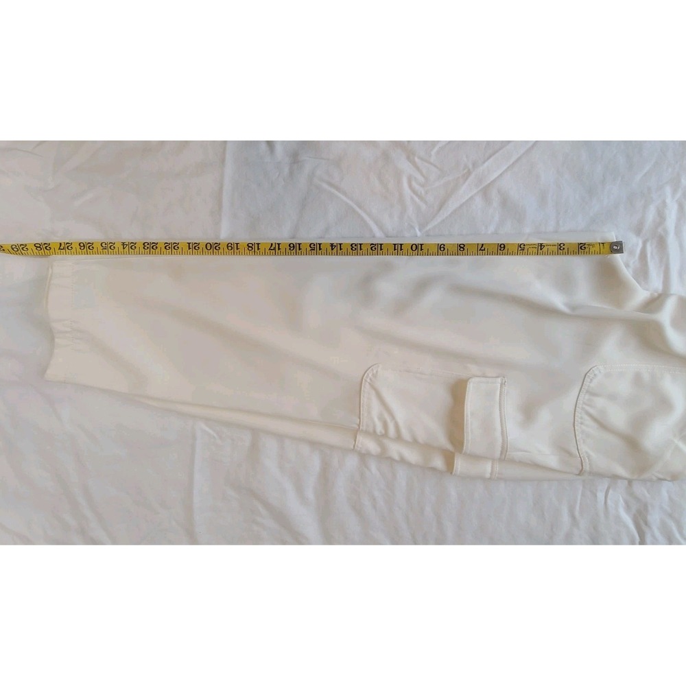 Max Studio Cargo Trousers Womens XL Ivory Pockets Taper Mid Rise Pants Easy Care - Picture 7 of 14